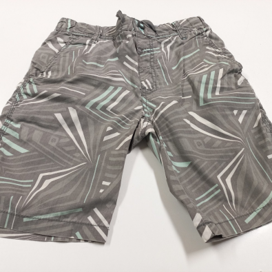 Pantalone Bermuda Grigio Chiaro Con Disegni Geometrici Bianchi Celesti  9/10 Anni  