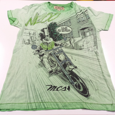 Maglietta Verde Stampa Motociclista 10 Anni  
