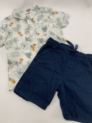 Completo Bimbo 2  Anni Camicia Bianco Ananas + Shorts Blu  