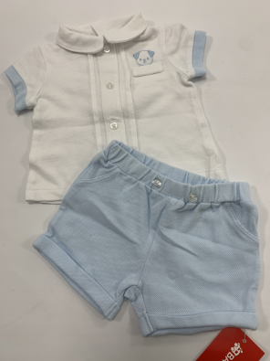 Completo Bimbo 1/3 Mesi PRENATAL Polo Bianco + Shorts Azzurro  