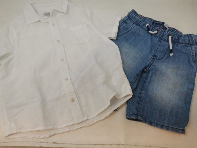 Completo Boy 4A Okaidi Bermuda Jeans Camicia Bianco  