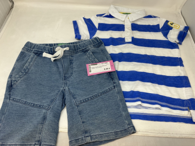 Completo Boy 4/5 A Bermuda Jeans + Polo Righe  