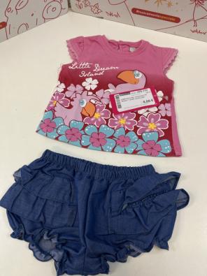 Completo Girl 1/3 M Cuoltte Jeans + T Shirt Uccelli9ni  