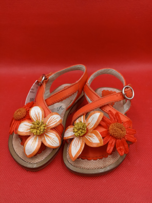 Scarpe Bimba 22 Sandali Arancioni Con Fiori Applicati  