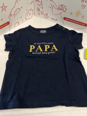  T Shirt Bimbo 18 Mesi Blu Kiabi Scritta Papa' Nuova   