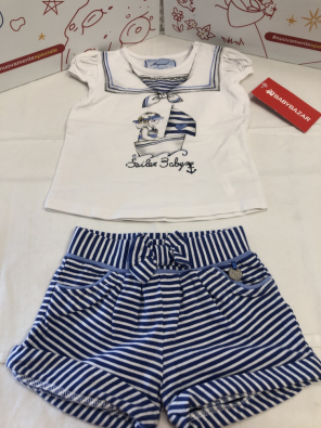 Completo Bimba 6 Mesi Bianco E Azzurro Mayoral T Shirt + Pantaloncino   