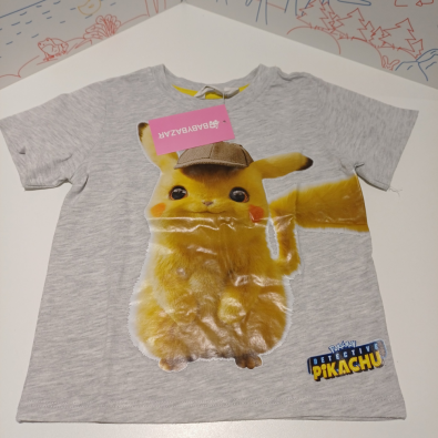 Maglia Tshirt Bimbo 2/4 Anni Pikachu Grigio  