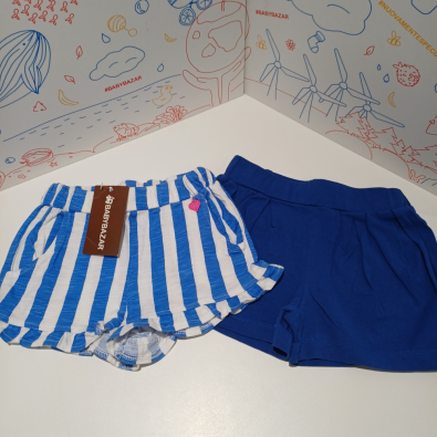 Shorts Bimba 3/4 Anni 2 Pz Righe Blu E Blu  