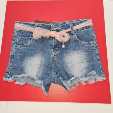 Pantalone Corto 4/5 Anni Jeans Con Cintura Rosa  