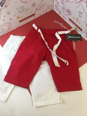 Pantaloni Bimba 2 Pz Rosso/Bianco 9 Mesi Iana  