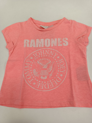 T-shirt Zara 12/18m Bimba Cm.86 Rosa Fluo Stampa Ramones