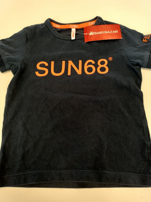 T-shirt Sun68 2a Bimbo  Blu Stampa Logo Arancio