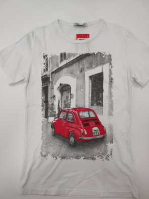 T-shirt Made In Italy 10a Bimbo Bianco Stampa Fiat 500 Rosso