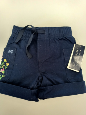 Pantaloncino Ralph Lauren 9m Bimba Tela Blu Ricamo Fiori