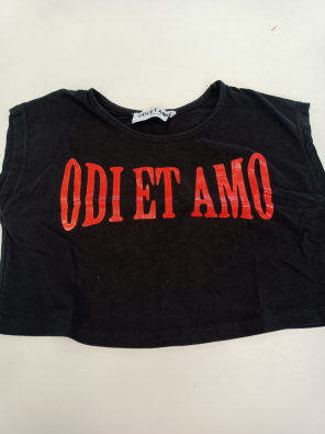 T-shirt Odi Et Amo 7a Bimba Nero Stampa Logo Arancio