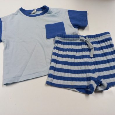 Completo Maglietta Azzurra E Blu Panta Righine  9/12 Mesi  