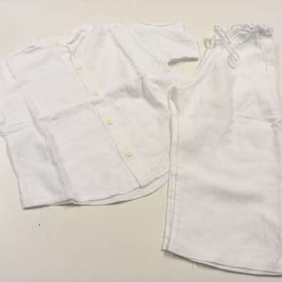 Completo Lino Bianco Camicia E Pantalone 3/4 - 2 Anni  
