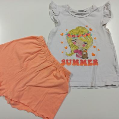 Completo Maglietta Bianca Summer+panta Corto Arancio Fluo 7/8 Anni  
