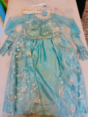 Costume Carnevale Frozen Bimba 10 A Cm.140 + Treccia + Corona E Guanti  
