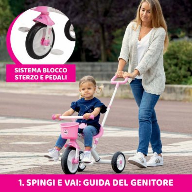 NUOVO _ Triciclo Con Asta Asportabile E Conture Chicco U.go (pagato € 45,00)  