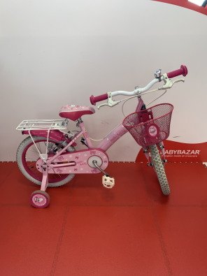 Bicicletta 16'' HELLO KITTI Rosa Con Rotelle Porta Pacchi Cestino Campanello  