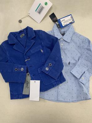 Completo Bimbo 9 Mesi Gant Giacca Blu + Camicia Azzurro Puntinata NUOVO Cartell. Cerimonia  
