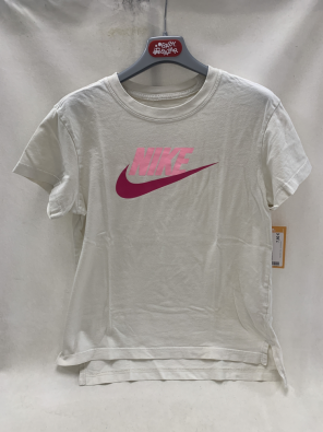Maglia Bimba 11/12 Anni Nike Bianco Perla Logo Rosa   