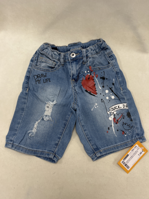Bermuda Bimba 6 Anni MEK Jeans Con Finti Strappi E Scritte  
