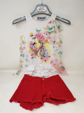 Completo Girl 4-5A Shorts Rosso Top Sweet Years  