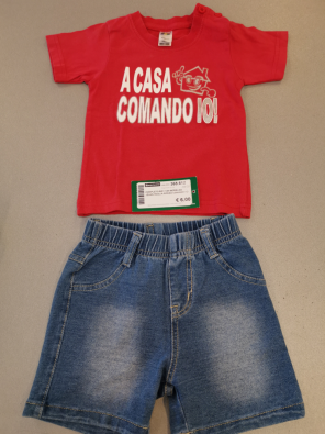 Completo Boy 12m Bermuda Jeans Maglia Rosso Comando Io   