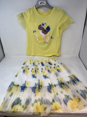 Completo Girl  8 A Gonna Tulle Rose Gialle + T Shirt Gialla  