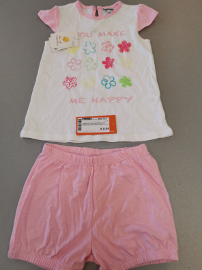 Completo Girl 24-30M NUOVO Maglia Bianco Rosa Shorts Rosa  