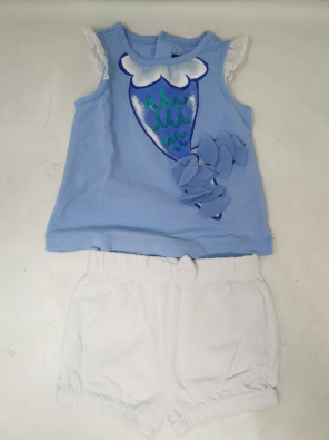 Completo Girl 0-3M Original M Maglia Azzurro Shorts Bianco   