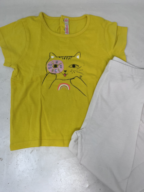 Completo Girl 18 M T Shirt Gialla + Leggins Bianco  