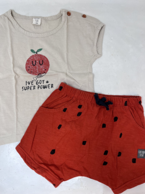 Completo Girl 18 M Bermuda Rosso Pois + T Shirt mela  