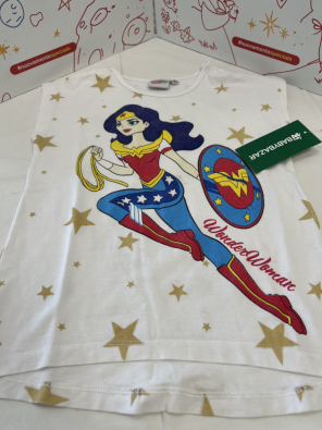 Maglietta Bimba 5-6a Wonder Woman Con Stelle  