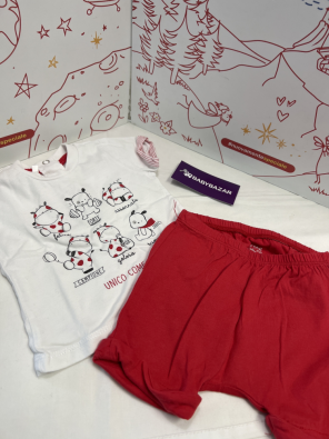 Completo Bimbo 3 Mesi Chicco Rosso Bianco T Shirt + Bernuda   