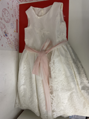 Cerimonia Vestito Bimba Bianco 12 Anni Mimilù Con Cintura Rosa  