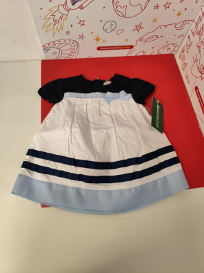 Cerimonia Vestito Bimba Bianco Fiocco Azzurro 3/6 Mesi Prenatal   