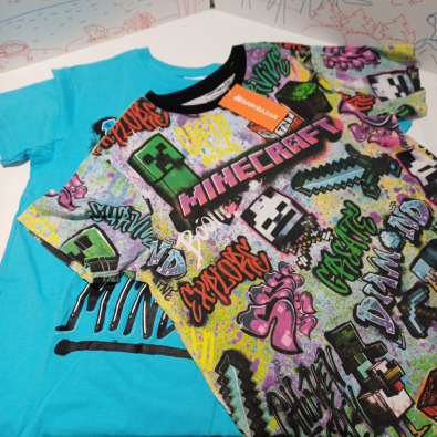 Maglia Tshirt Bimbo 9/10 Anni Minecraft 2 Pezzi Celeste E Multicolor  