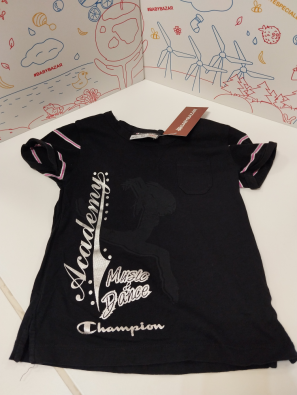 T-shirt Bimba 3/4 Anni Champion Nera Stampa Ballerina  