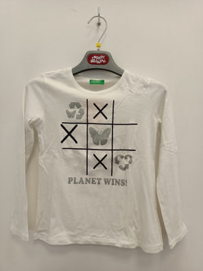 T-shirt Benetton 6/7a Bimba Cm.120 Bianco Stampa Planet