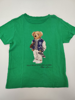 T-shirt Ralph Lauren 5a Bimbo Verde Stampa Orso