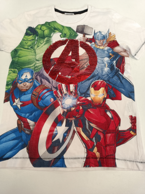 T-shirt Avengers 7/8a Bimbo Cm.128 Bianco Stampa Logo 