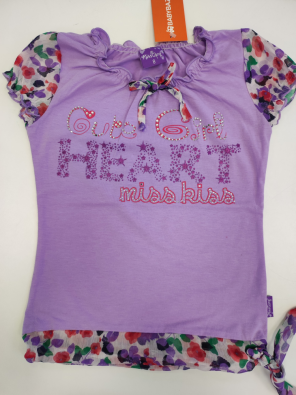 T-shirt Miss Gang 8a Bimba Viola Stampa Heart