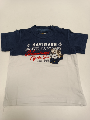 T-shirt Navigare 9m Bimbo Bianco Blu Stampa Navigare
